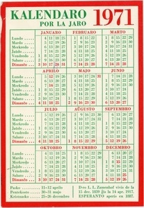 Kalendaro por la jaro 1971
