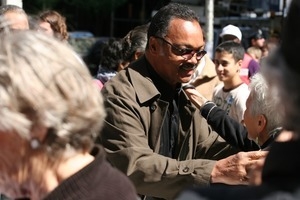 Jesse Jackson working the crowd during the march opposing the war in Iraq