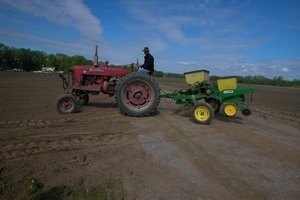 Lazy Acres Farm (Zuchowski Farm): Allan Zuchowski on a Farmall tractor with a corn planter