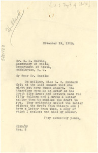 Letter from W. E. B. Du Bois to W. R. Castle