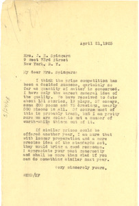 Letter from W. E. B. Du Bois to Mrs. J. E. Spingarn