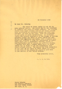 Letter from W. E. B. Du Bois to Major Roberts