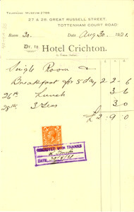 Hotel Crichton receipt