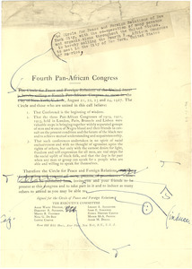 Draft of announcement of the Fourth Pan African Congress