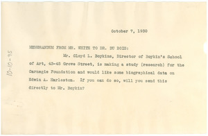 Memorandum from Walter White to W. E. B. Du Bois