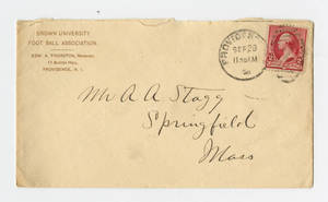 Envelope to a letter to Amos Alonzo Stagg from Brown University dated September 28, 1891.