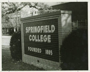 The Springfield College sign, ca. 1980