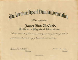 James Huff McCurdy, Fellow in Physical Education certificate (undated)