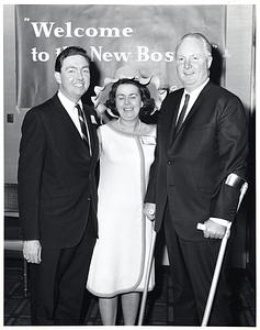 Mary Collins and Mayor John F. Collins with unidentified man at local reception