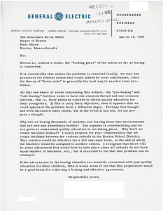 Correspondence between Mayor Kevin White and an employee at General Electric