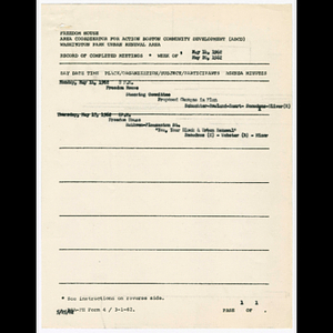 Agenda, minutes and attendance list for Washington Park Steering Committee and Ruthven and Pleasanton Street meetings in May 1962