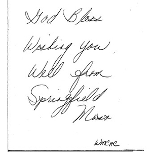 Card from a woman at the Western Massachusetts Correctional Alcohol Center