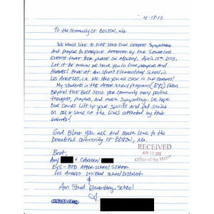 Letter from Ann Street Elementary School teacher (Los Angeles, California)