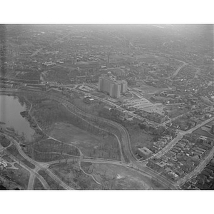 Veterans Hospital, center, New England Baptist Hospital, back, left of center, Boston, MA