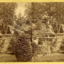 Potter's Grove: hillside with stairs and fountain-one person