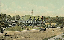 Norumbega Park, The Casino and Main Entrance (Bird's Eye View) Auburndale, Mass.