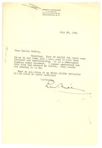 Letter from Lewis K. McMillan to W. E. B. Du Bois