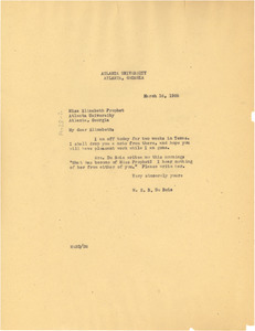 Letter from W. E. B. Du Bois to Elizabeth Prophet