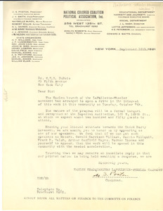 Letter from the Harlem Branch of the La Follette-Wheeler Campaign Committee to W. E. B. Du Bois
