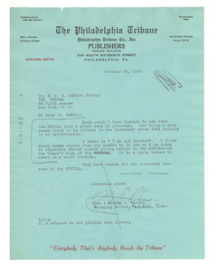 Letter from Philadelphia Tribune to W. E. B. Du Bois