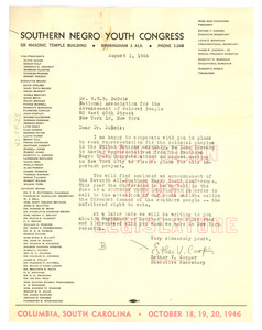 Letter from Southern Negro Youth Congress to W. E. B. Du Bois