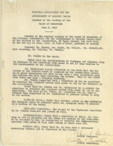 National Association for the Advancement of Colored People minutes of the meeting of the Board of Directors June 3, 1913