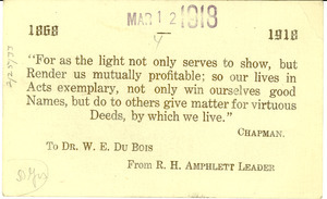 Letter from R. H. Amphlett Leader to W. E. B. Du Bois