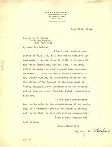 Letter from Henry A. Uterhart to W. E. B. Du Bois