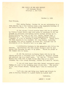 Letter from Church of the Holy Trinity to W. E. B. Du Bois