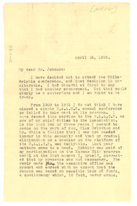 Letter from W. E. B. Du Bois to James Weldon Johnson