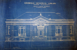 Griswold Memorial Library: blueprints of front elevation by McLean & Wright Architects