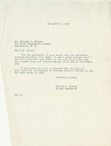 Letter from Calvin Martin to Raymond Kaighn (Dec. 7, 1949)