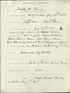Personal record of Joseph A. Brown (1015)