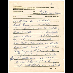 Attendance list for Dale Area Association meeting held October 16, 1963