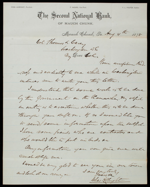 [Charles] Albrycht to Thomas Lincoln Casey, August 4, 1875