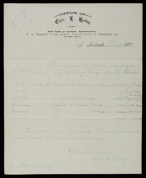 [Charles] E. Bailey to Thomas Lincoln Casey, February 22, 1886