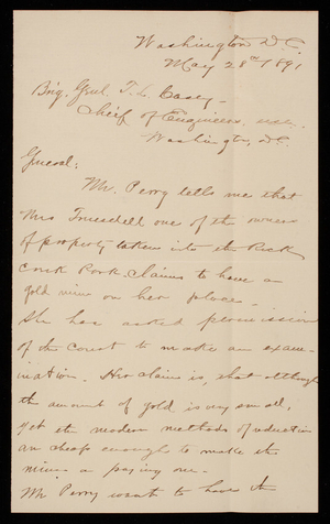 [William] Rossell to Thomas Lincoln Casey, May 28, 1891