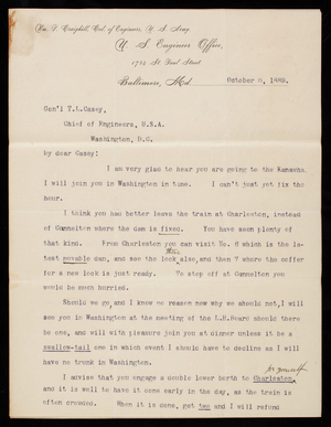 [William] P. Craighill to Thomas Lincoln Casey, October 5, 1889