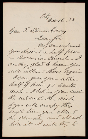 A. S. Pratt to Thomas Lincoln Casey, November 16, 1888