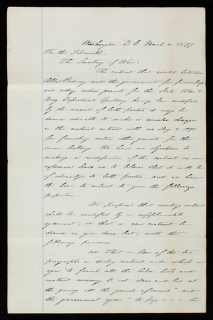 Calculations and Estimates: J. R. Bodwell to Secretary of War [George W. McCrary], March 6, 1877