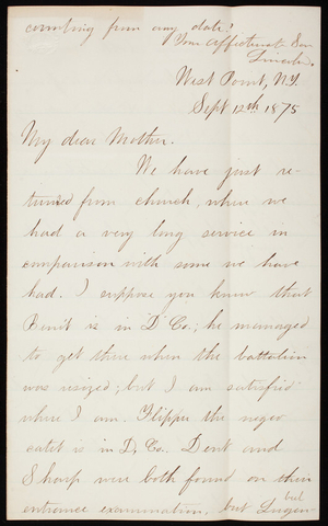 Thomas Lincoln Casey, Jr. to Emma Weir Casey, September 12, 1875