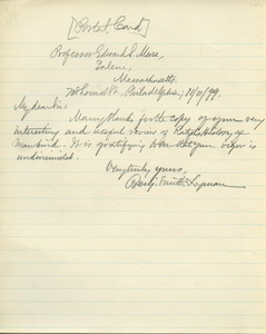 Letter from Benjamin Smith Lyman to Edward S. Morse