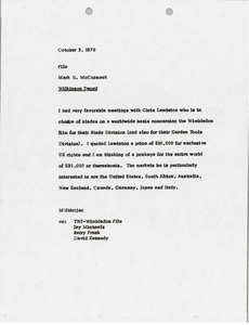 Memorandum from Mark H. McCormack to Wilkinson Sword file