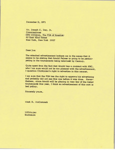 Letter from Mark H. McCormack to Joseph C. Dey, Jr.