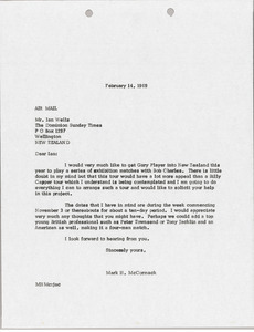 Letter from Mark H. McCormack to Ian Wells