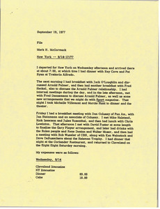 Memorandum from Mark H. McCormack to travel file