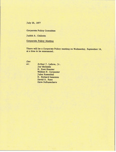 Memorandum from Judy A. Chilcote to corporate policy committee