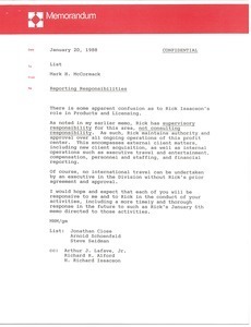 Memorandum from Mark H. McCormack concerning reporting responsibilities