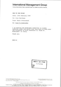 Fax from Mark H. McCormack to Cino Marchese