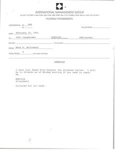 Fax from Mark H. McCormack to John Laupheimer